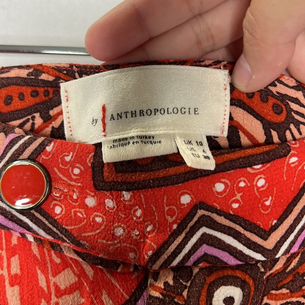 Anthropologie Skirted Wide Leg Pants Red Geometric Print High Rise 6 - Picture 5 of 7